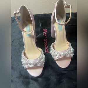 Betsey Johnson satin Pink Pearl Embellished platforms